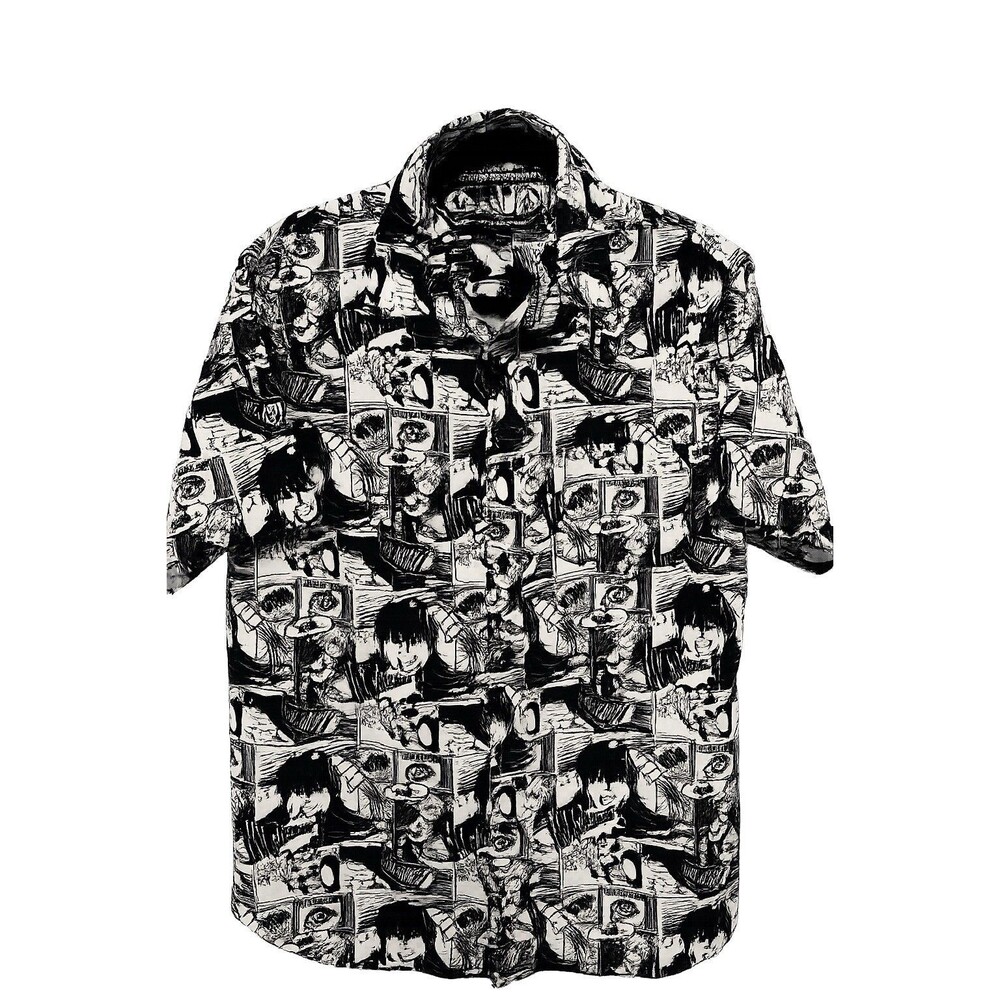 Fresh Attitude Naruto Graphic Print Short Sleeve Button-Up Shirt M